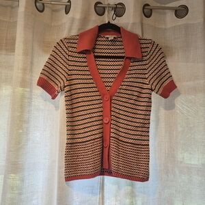 LOFT Pink and Brown Knit Cardigan